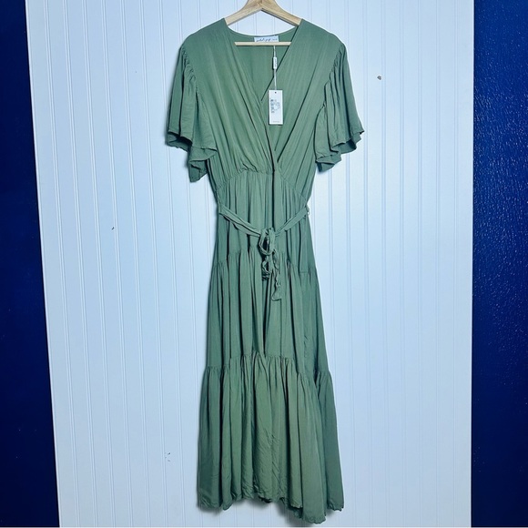 Petal and Pup Barker Mini Dress Olive Belted V-Neck XL NWT - Picture 6 of 13